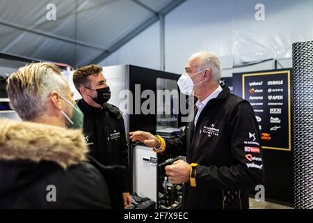 Finot Jean-Marc, PSA Motorsport Direktor, Portrait Rossiter James, DS Techeetah Sporting Director & Reserve Fahrer, Portrait Monteiro Tiago während des Rome ePrix 2021, 3. Lauf der Formel E Weltmeisterschaft 2020-21, auf dem Circuito Cittadino dell'EUR vom 9. Bis 11. April in Rom, Italien - Photo Germain Hazard / DPPI / LiveMedia Stockfoto