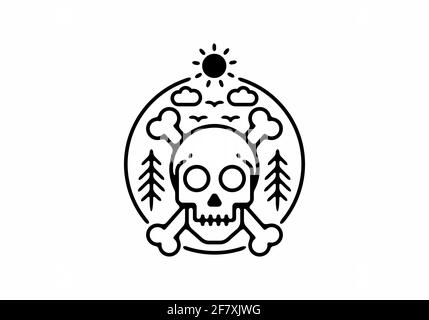 Totenkopf und Natur Linie Kunst Illustration Design Stock Vektor