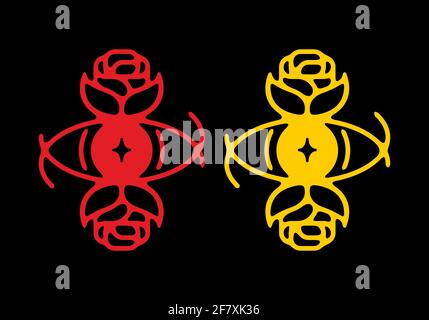 Rote und gelbe Darstellung von Rose und Augen in dunkel Hintergrunddesign Stock Vektor
