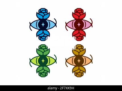 Bunte flache Illustration von Rose und Augen Design Stock Vektor