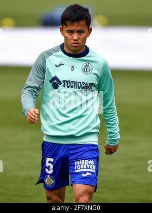 GETAFE, SPANIEN - 10. APRIL: Takefusa Kubo von Getafe CF beim La Liga Santander Spiel zwischen Getafe CF und Cadaz CF im Coliseum Alfonso Perez auf AP Stockfoto