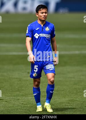 GETAFE, SPANIEN - 10. APRIL: Takefusa Kubo von Getafe CF beim La Liga Santander Spiel zwischen Getafe CF und Cadaz CF im Coliseum Alfonso Perez auf AP Stockfoto