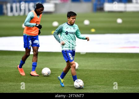 GETAFE, SPANIEN - 10. APRIL: Takefusa Kubo von Getafe CF beim La Liga Santander Spiel zwischen Getafe CF und Cadaz CF im Coliseum Alfonso Perez auf AP Stockfoto