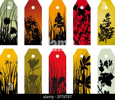 Satz von zehn Vektor floral Lesezeichen Etiketten Stock Vektor