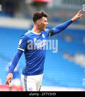 Cardiff, Glamorgan, Wales, Großbritannien. 10. April 2021; Cardiff City Stadium, Cardiff, Glamorgan, Wales; English Football League Championship Football, Cardiff City gegen Blackburn Rovers; Kieffer Moore von Cardiff City Stockfoto