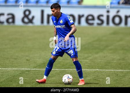 GETAFE, SPANIEN - 10. APRIL: Mathias Olivera von Getafe CF beim La Liga Santander Spiel zwischen Getafe CF und Cadaz CF im Coliseum Alfonso Perez ON Stockfoto