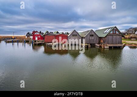 Hausboote im Hafen von Ahrenshoop, Deutschland. Stockfoto