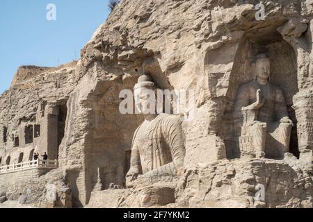 Yungang-Grotten, frühe buddhistische Höhlentempel, UNESCO-Weltkulturerbe, Shanxi, China. Stockfoto