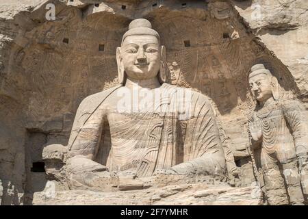 Yungang-Grotten, frühe buddhistische Höhlentempel, UNESCO-Weltkulturerbe, Shanxi, China. Cave 20. Stockfoto