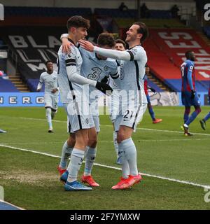 London, Großbritannien. April 2021. Christian Pulisic aus Chelsea erzielt beim Premier League-Spiel zwischen Crystal Palace und Chelsea am 10. April 2021 im Selhurst Park, London, England, eine Punktzahl von 0-2. Foto von Ken Sparks. Nur zur redaktionellen Verwendung, Lizenz für kommerzielle Nutzung erforderlich. Keine Verwendung bei Wetten, Spielen oder Veröffentlichungen einzelner Clubs/Vereine/Spieler. Kredit: UK Sports Pics Ltd/Alamy Live Nachrichten Stockfoto