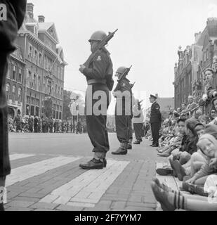 Soldaten wurden während der Eröffnung des Generalstaates am dritten Dienstag des 1958. September (Prinsjesdag) auf dem ​​the Korte Vijverberg in Den Haag arrangiert. Stockfoto