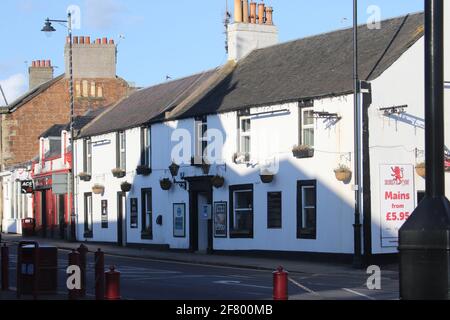 Schottland, Ayrshire, Prestwick, 09. April 2021 . Das Red Lion Inn, in dem der Open Golf Competition angeprangert wurde Stockfoto