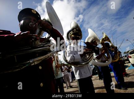 salvador, bahia/brasilien - 28. Mai 2019: Musiker der Bahia Philharmonics sind während der Aufführung zu sehen. *** Ortsüberschrift *** . Stockfoto