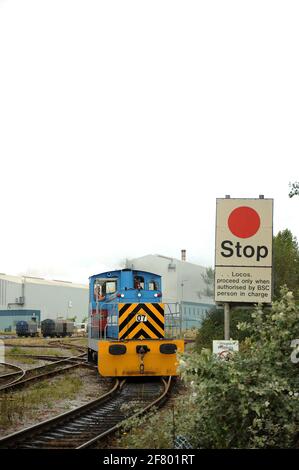 Tata Steel Lokomotive Nr. 7 im Port Talbot Stahlwerk. Stockfoto