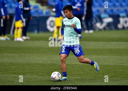 GETAFE, SPANIEN - 10. APRIL: Takefusa Kubo von Getafe CF beim La Liga Santander Spiel zwischen Getafe CF und Cadaz CF im Coliseum Alfonso Perez auf AP Stockfoto