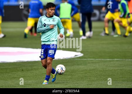 GETAFE, SPANIEN - 10. APRIL: Takefusa Kubo von Getafe CF beim La Liga Santander Spiel zwischen Getafe CF und Cadaz CF im Coliseum Alfonso Perez auf AP Stockfoto