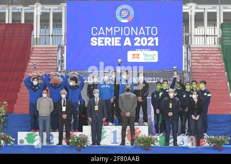 PalaVesuvio, Neapel, Italien, 10 Apr 2021, Medaillenzeremonie mag während der italienischen Kunstturnen Serie A, Gymnastik - Foto Filippo Tomasi / LM Stockfoto