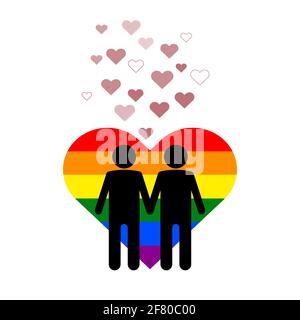 Zwei Männer-Ikone auf dem Hintergrund von LGBT Hearts. Stock Vektor