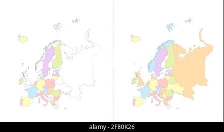 Karte von Europa und der Europäischen Union in einzelne Staaten aufgeteilt Leer Stockfoto