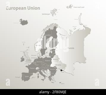 Europäische Union Karte, trennt Europa Staaten mit Namen, Kartenpapier 3D natürlichen Vektor Stock Vektor