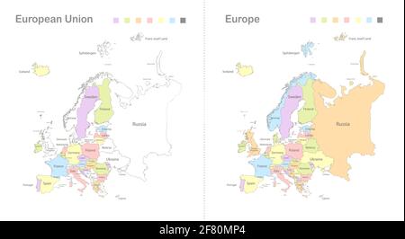 Karte von Europa und der Europäischen Union in einzelne Staaten aufgeteilt vektor Stock Vektor