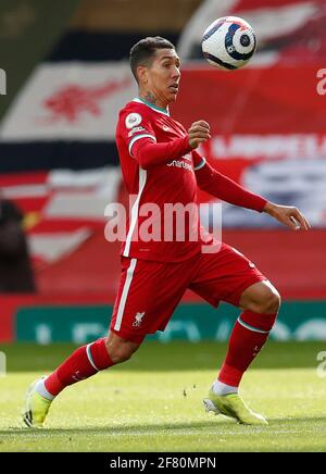 Liverpool, England, 10. April 2021. Roberto Firmino von Liverpool während des Spiels der Premier League in Anfield, Liverpool. Bildnachweis sollte lauten: Darren Staples / Sportimage Credit: Sportimage/Alamy Live News Stockfoto