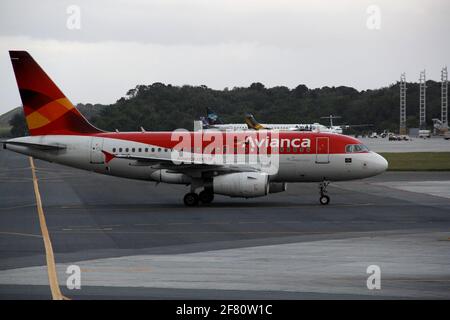 salvador, bahia / brasilien - 21. april 2013: Airbus der Firma Avianca wird während des Landevorgangs auf dem Flughafen der Stadt Salvador gesehen. *** Stockfoto