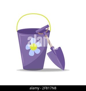 Violette Gartengeräte Schaufel isoliert auf weißem Hintergrund Stock Vektor