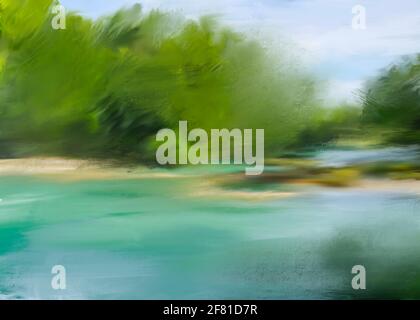 Handgezeichnete digitale Illustration oder Zeichnung einer abstrakten Natur Landschaft Stockfoto