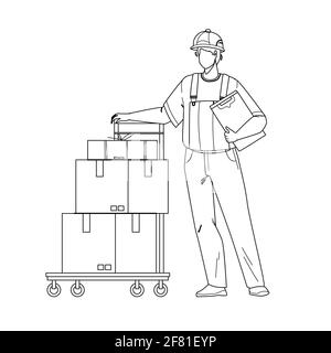 Mover Delivery Service Worker Mit Cart Vector Stock Vektor