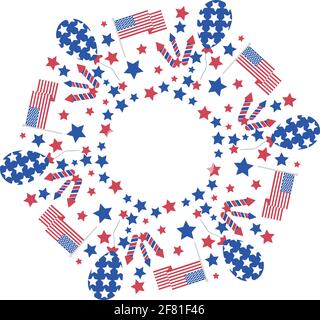 Kreis Nahtloses Muster für USA Nationalfeiertag, 4. Juli. Weißer Hintergrund. Stock Vektor