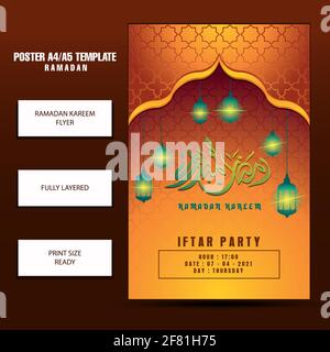 Moderne ramadan Flyer- oder Broschürenvorlage mit roter kastanienfarbener Hintergrundfarbe, eps/ai-Datei, Vorlage für den ramadan-Monat Stock Vektor