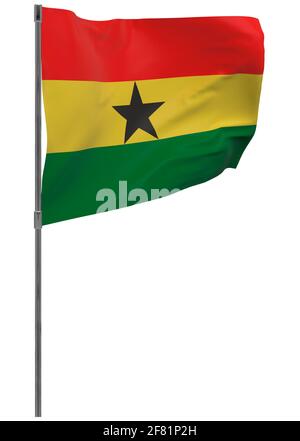 Ghana Flagge auf Stange. Winkendes Banner isoliert. Nationalflagge von Ghana Stockfoto