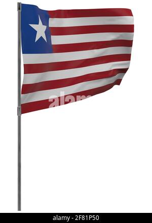 Liberia Flagge auf Stange. Winkendes Banner isoliert. Nationalflagge von Liberia Stockfoto