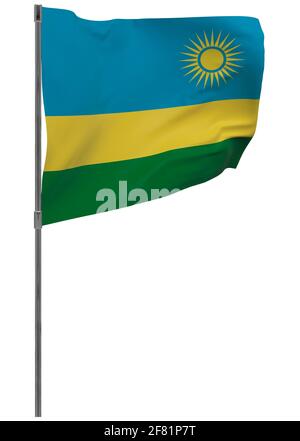 Ruanda Flagge auf Stange. Winkendes Banner isoliert. Nationalflagge von Ruanda Stockfoto