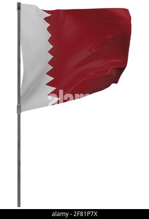 Qatar Flagge auf Stange. Winkendes Banner isoliert. Nationalflagge von Katar Stockfoto