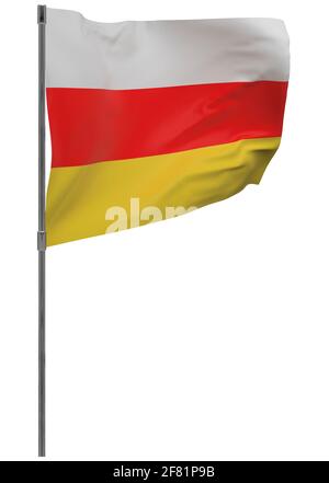 südossetien-Flagge auf der Stange. Winkendes Banner isoliert. Nationalflagge von südossetien Stockfoto