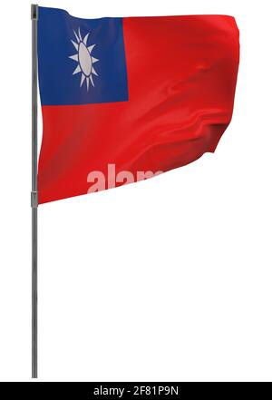 Taiwan-Flagge auf der Stange. Winkendes Banner isoliert. Nationalflagge von Taiwan Stockfoto