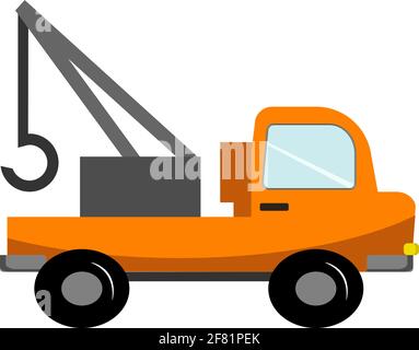Orange Auto mit einem Kran Kinder Spielzeug Illustration. Bautransporte. Stock Vektor