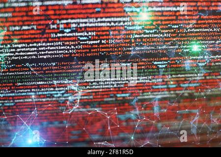 Analyse der Serverprotokolle. Nahaufnahme Entwicklung von Programmier- und Codierungstechnologien. Entwickler arbeiten an Websites Codes im Büro. Stockfoto