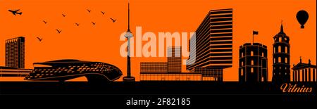 Vektor City Skyline Silhouette - Illustration, Stadt auf orangefarbenem Hintergrund, Vilnius Litauen Stock Vektor