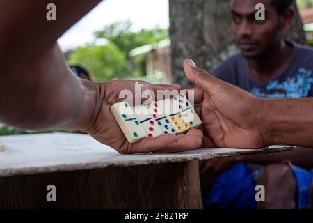 Männer spielen Dominosteine, Mauritius Island Stockfoto
