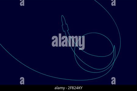 Kontinuierliche Rakete eine Linie Silhouette. Hand Zeichnung Skizze Raumschiff kreative Idee Konzept. Schwarz weiß Launch Shuttle Technologie Vektor-Illustration Stock Vektor