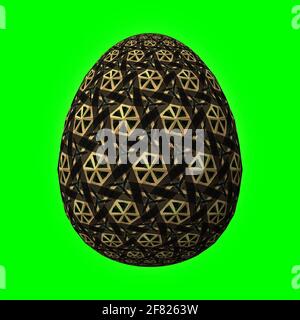 Frohe Ostern, kunstvoll gestaltete und bunte 3D-osterei, 3D-Illustration auf Grün Stockfoto