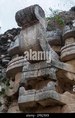 Maske des regengottes Chaac in der Maya-Tempelruine El Palacio in Labna, Yucatan, Mexiko Stockfoto