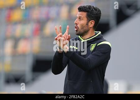 Fabio Grosso Cheftrainer von Frosinone Gesten während der italienischen Meisterschaft, BKT Lega Serie B Fußballspiel zwischen Frosinone Calcio und AS Cittadella am 10. April 2021 im Benito Stirpe Stadion in Frosinone, Italien - Foto Federico Proietti / DPPI Stockfoto