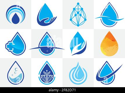 Moderne Vorlagen für abstrakte Wassertropfen-Logos. Wassertropfen-Symbol. Stock Vektor