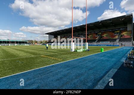 LONDON, GROSSBRITANNIEN. 11. APRIL: Ein allgemeiner Blick ins Stadion ist vor dem Greene King IPA Championship-Spiel zwischen Saracens und Bedford Blues am Sonntag, 11. April 2021, im Allianz Park, London zu sehen. (Kredit: Juan Gasparini, MI News) Kredit: MI Nachrichten & Sport /Alamy Live Nachrichten Stockfoto