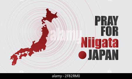 Betet für Niigata japan Botschaft mit Karte auf grauem Hintergrund; Design für Unterstützung und Hilfe für Menschen; Nächstenliebe; Spenden nach Erdbeben; Vektor-illustrati Stock Vektor