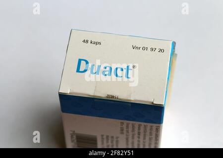 Duact-Kapseln - Allergie- und Kältemittel einschließlich Acrivastin 8 mg und Pseudoephroedin-Hydrochlorid 60 mg. Kann als Stimulans missbraucht werden. Stockfoto